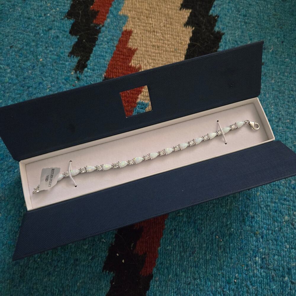 Peora Opal Tennis Bracelet NWT Teardrop Sterling Silver Pear 10 Carats Jewelry - Picture 2 of 6